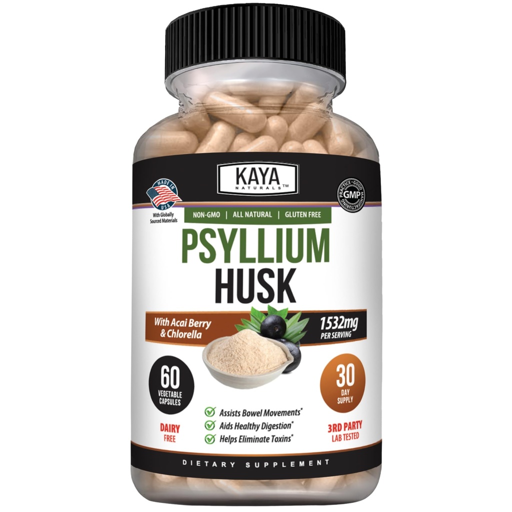 Kaya Naturals Psyllium Husk Kapsule - 60 Gróf 