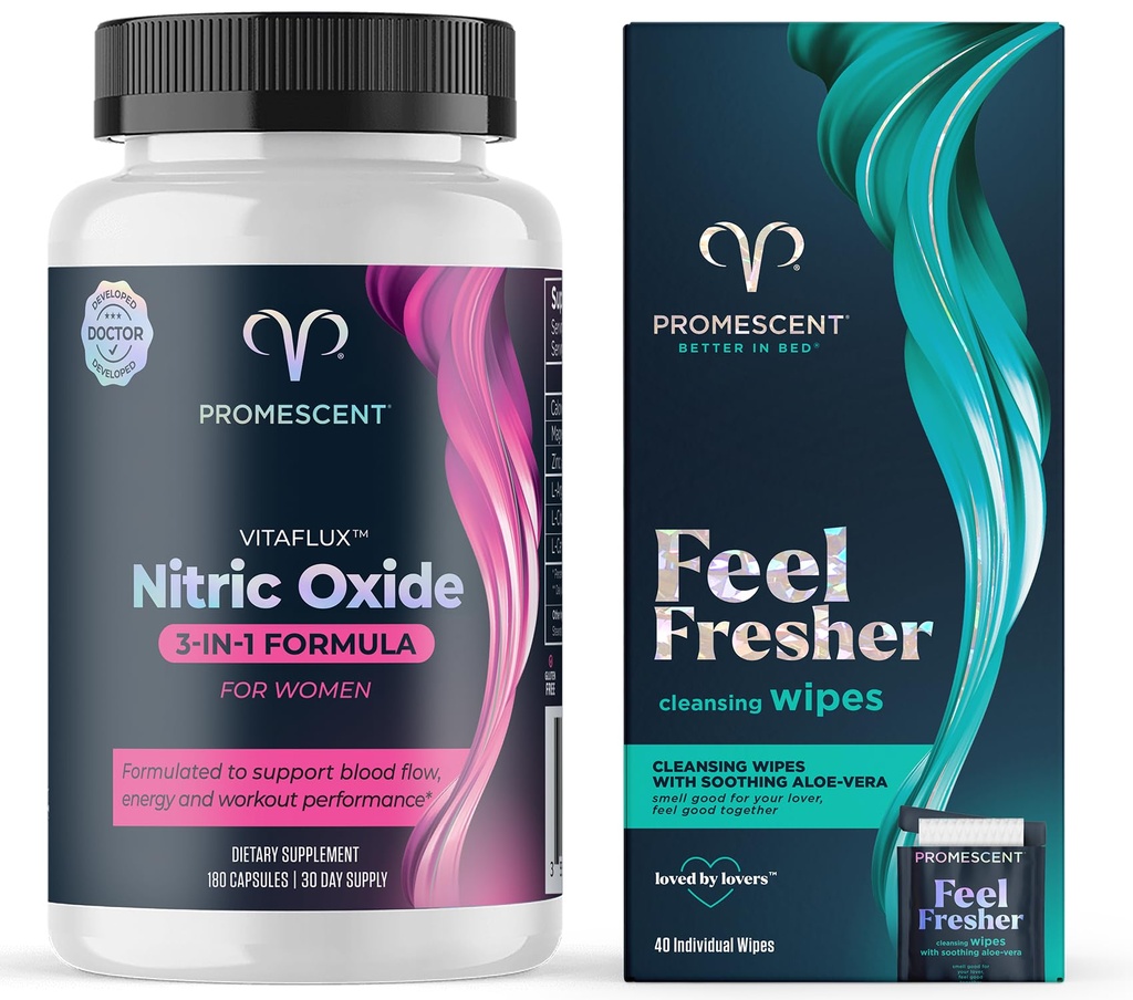 Promescent VitaFLUX Dámske oxidu dusnatého doplnok + splachovacie utierky pre dospelých, osobné čistenie Hygienické mokré utierky pre mužov a Feminine použitie