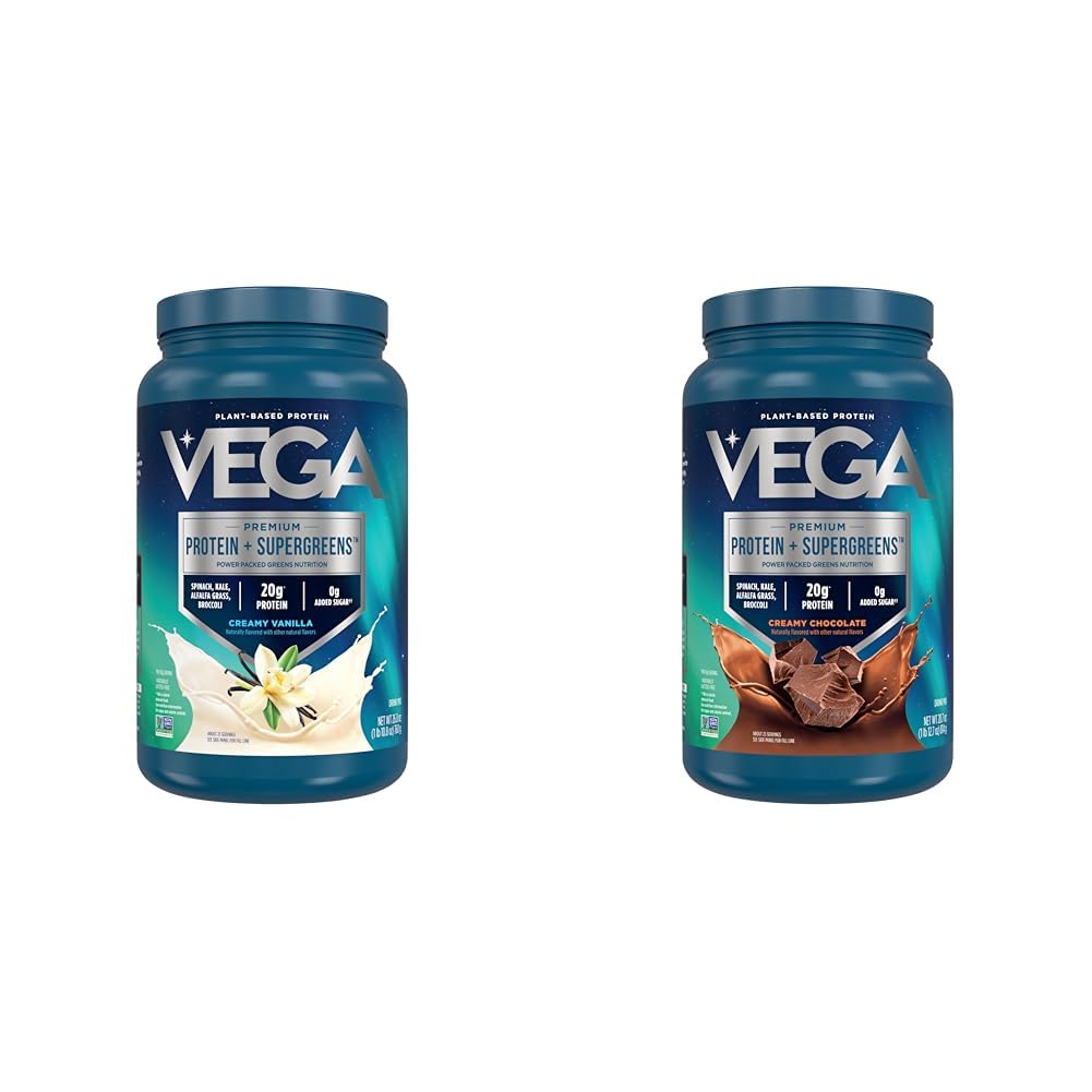 Vega Protein & Greens Bundle, Chocolate + Vanilla (25 Servings Each) - Plant Based Protein Powder, Keto-Friendly, Gluten Free, Non Dairy, Vegan, Non Soy, Non GMO, Bez laktózy