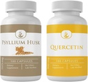 PURE ORIGINAL INGREDIENTS Psyllium Husk & Quercetin Capsule Bundle (100 Kapsule Each), bez prídavných látok alebo plnív, Lab Overené