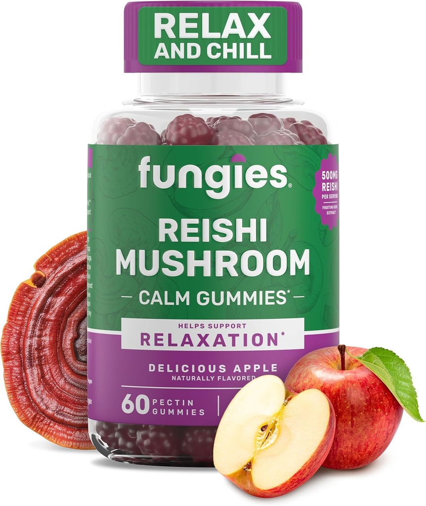 Plesne Reishi Huby Gummy, Delicious Jablko chuť - Hubové bylinné doplnok Gummy pre dospelých podporuje imunitné zdravie, relaxácia a zdravé starnutie - upokojujúce Gummy pre spánok - 60 Slúži