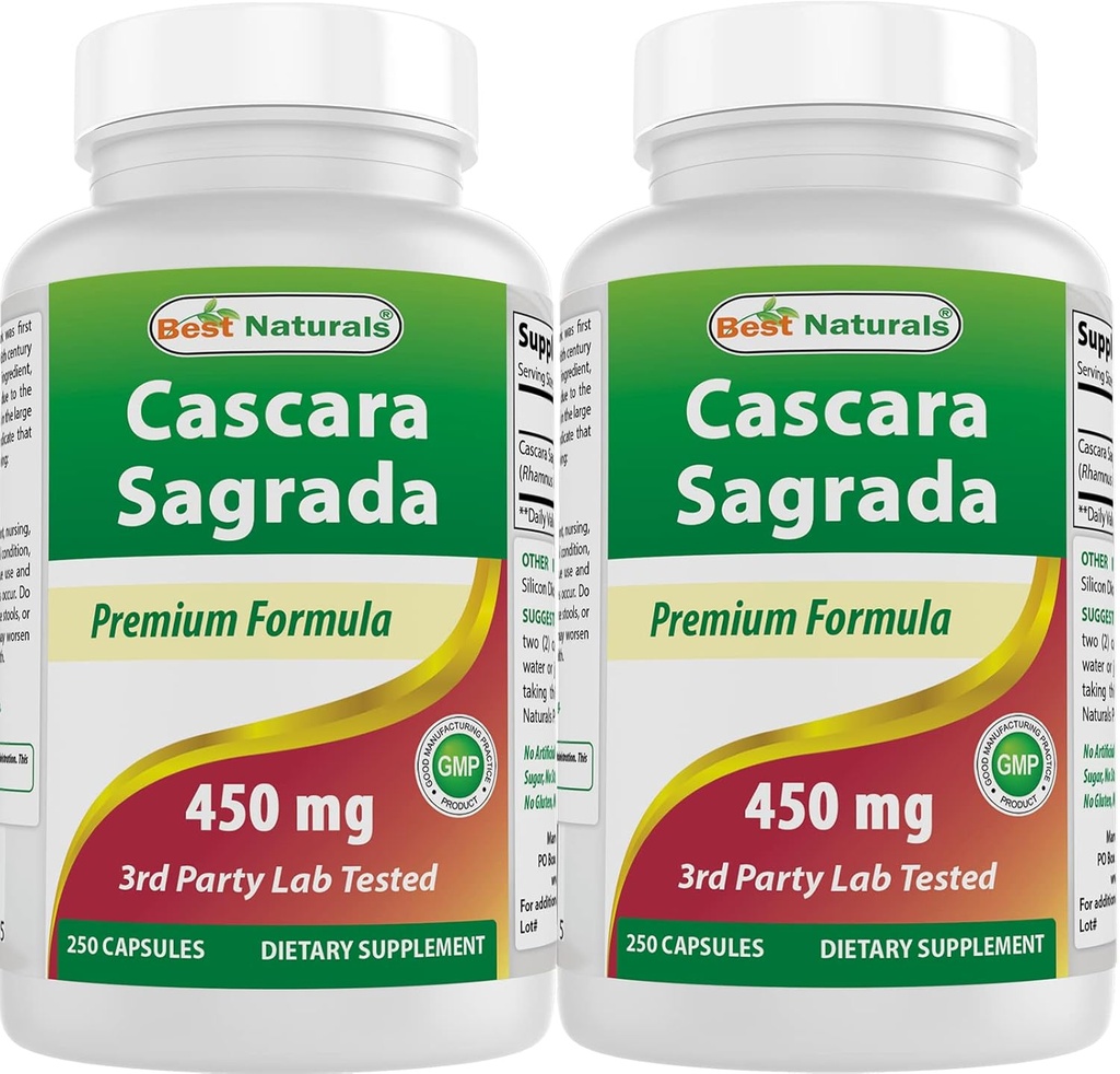 Najlepšie prírodné Cascara Sagrada 450 mg 250 Kapsule (250 Počet (Pack of 2))