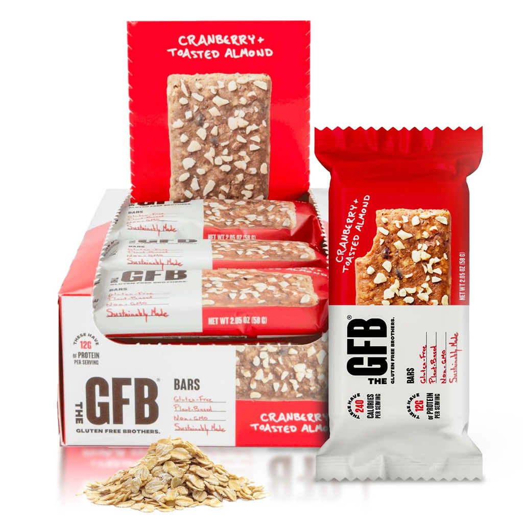 GFB Cranberry Toasted Almond Protein Bars - Gluten Free, Plant Based, Non GMO, Trvalo vyrobené 
