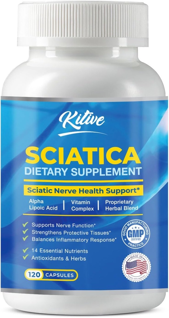 Ischias Nerve Relief Supplement, Advanced Support Formula pre Nerve Health, Alpha Lipoic Acid, Vitamín Complex, 120 Kapsule, Made in USA