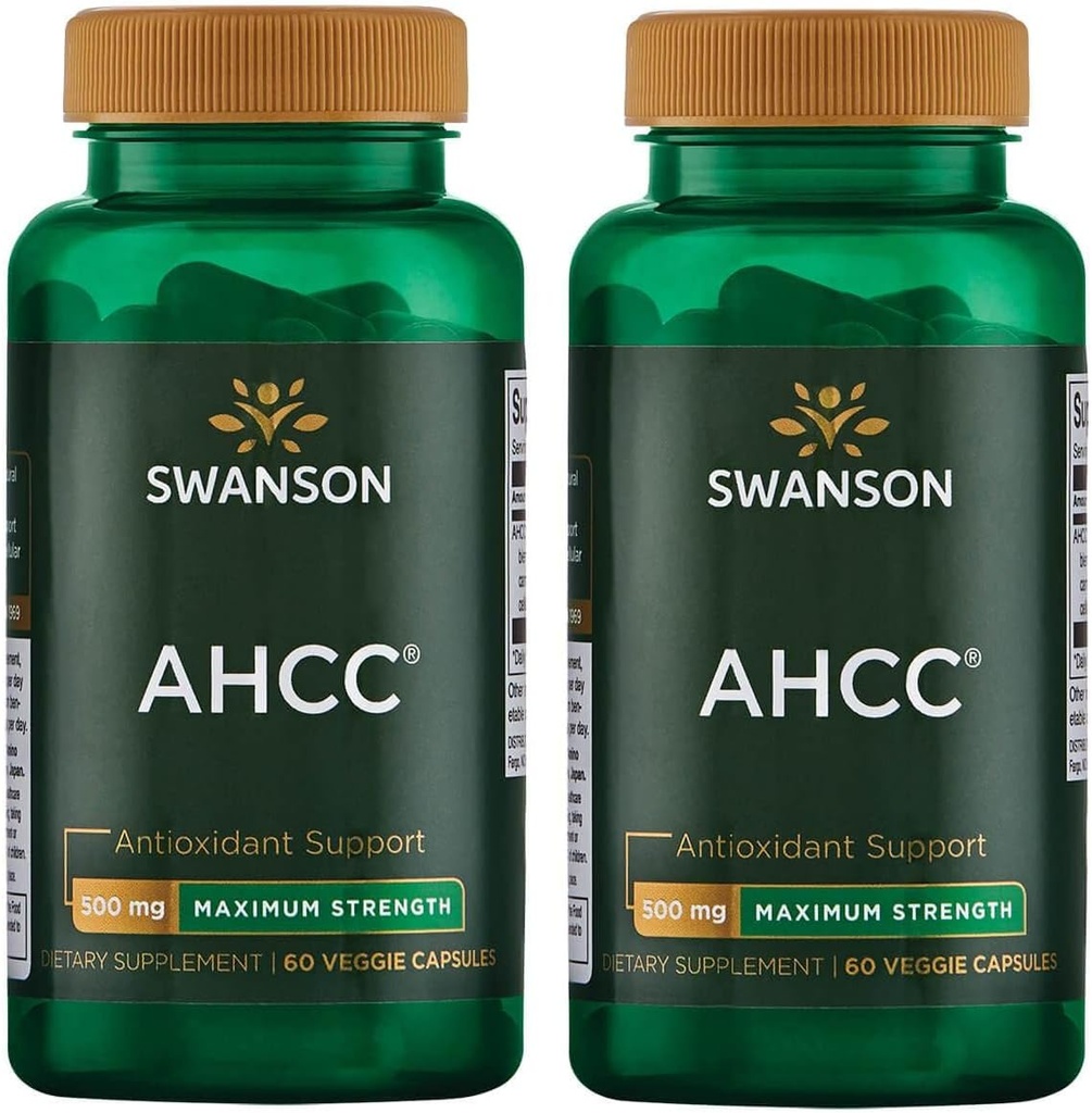 Swanson Maximum Strength AHCC - Promoting Advanced Immune Support - Natural Supplement Aiding NK Cells & Liver Support - (60 Veggie Capsules, 500mg Each) (2 Pack)
