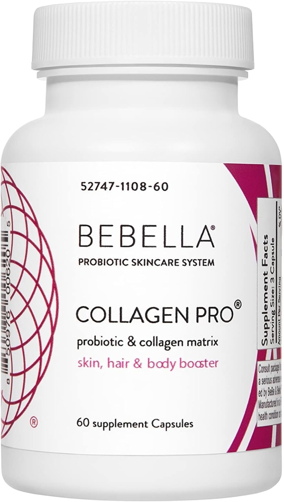 Bebella Collagen Pro- Probiotiká a kolagén Peptidy Zlepšenie Gut a kožná bariéra Znižuje zápal, podporuje zdravú pokožku, vlasy a nechty w/Zinc VIT C Kyselina hyalurónová 60 Kapsule