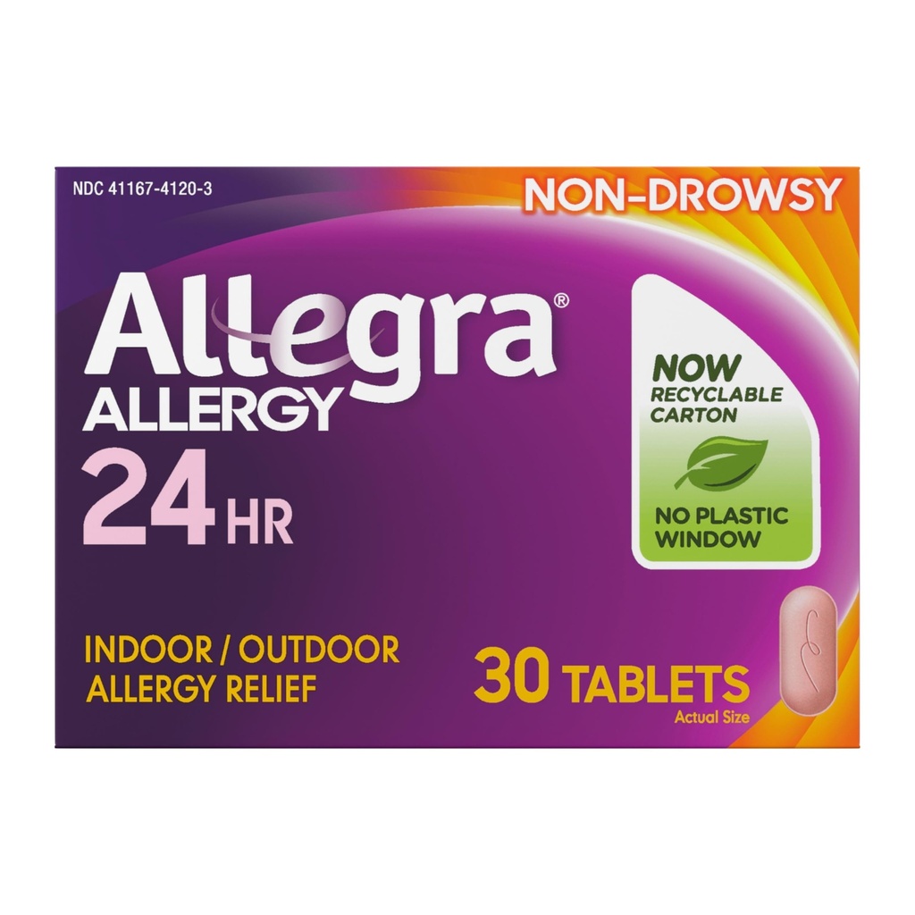 Allegra Adult 24-hodinové tablety na úľavu od alergie, non-Drowsy Indoor and Outdoor Alergy Medicine, 180 mg Fexofenadín HCI Antihistaminika Pill, 30-Count