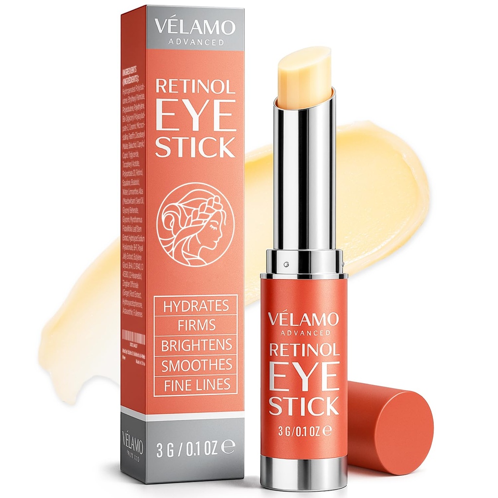 VELAMO ADVANCED Retinol Očný balzam Stick s Bakuchiol: Pod očným krémom pre tmavé kruhy a opuch - Anti Aging Redukuje jemné čiarky vrásky pod očné vrecká 4-8 týždňov 0.1 OZ/3g