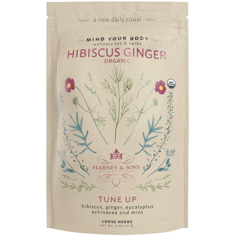 Harney & Sons Organic Hibiscus Ginger Tune-Up Wellness Blend, Eucalyptus, Echinacea a Mäta, 5 oz vrecúšok