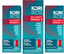 Kori Krill Oil Omega 3 Supplement, Antarktic Krill Oil with Superior Absorbtion vs Fish Oil, 1200mg Softgels, 30 Softgels, EPA & DHA (pack of 3)