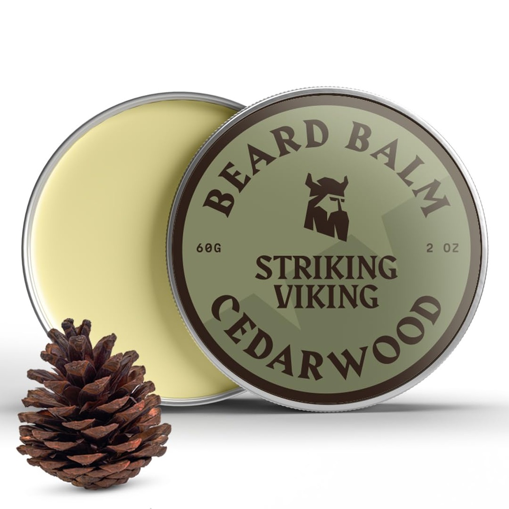 Striking Viking Brada Balzam pre mužov - Leave in Beard Conditioner - Styling Balm vyrobený s prirodzene odvodené medvedí maslo, Argan & Jojobové oleje (2 Ounce (Pack of 1), Cedar Scent)