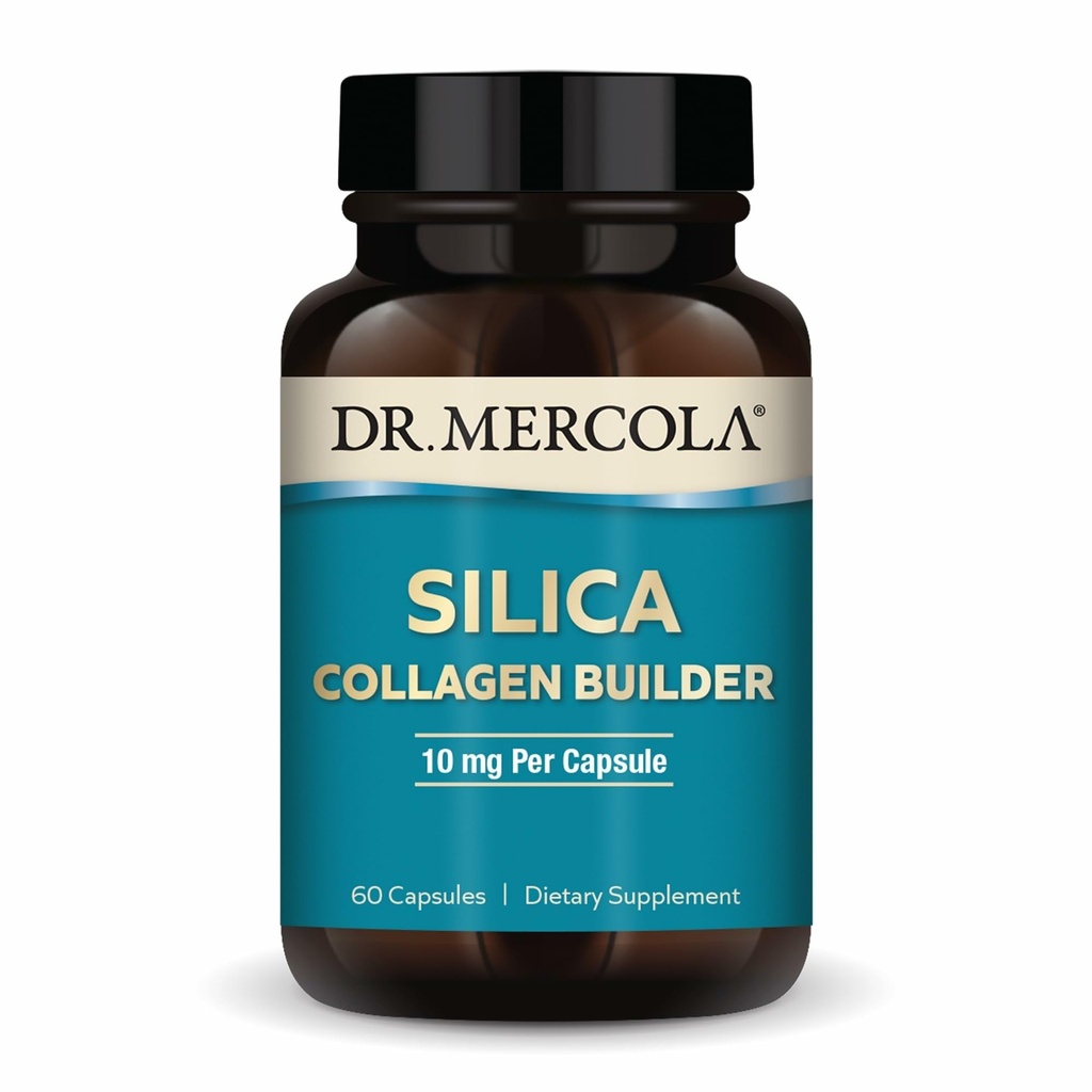 Dr. Mercola Silica Collagen Builder - Rastlinný oxid kremičitý doplnok na podporu kože, vlasov, nechtov a kostí zdravie - non-GMO, Gluten-Free & Soy-Free - 60 Kapsule (60 Servíry)