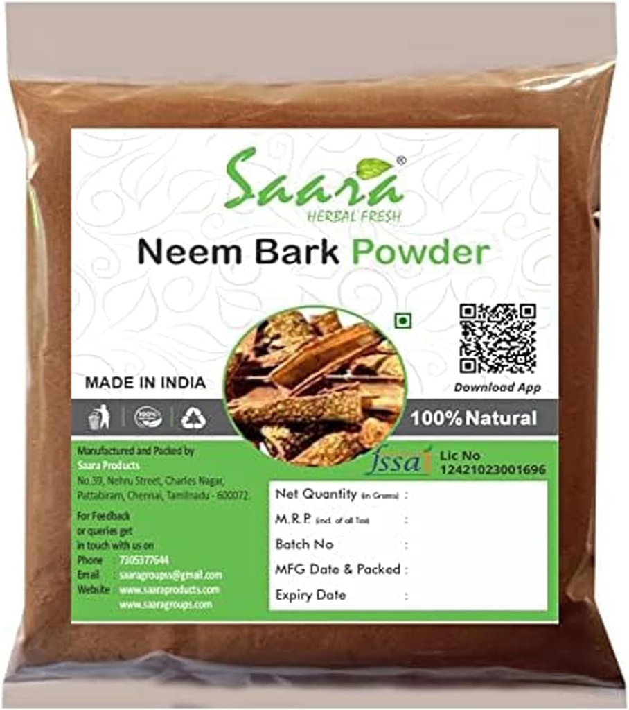 Neem Bark prášok Neem Chhal prášok, Užitočné pri únave, Kožné ochorenia, Vitamín Supplement, 100gm