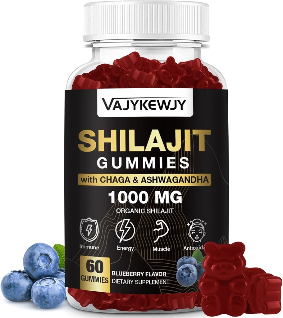 1000 MG Shilajit Gummies, Organic Shilajit Gummies with 85+ Trace Minerals, Fulvic Acid, Shilajit for Men & Women, Shilajit Resin, Shilajit Himalayan Organic for Energy, Brain, Imunity, 60 Count