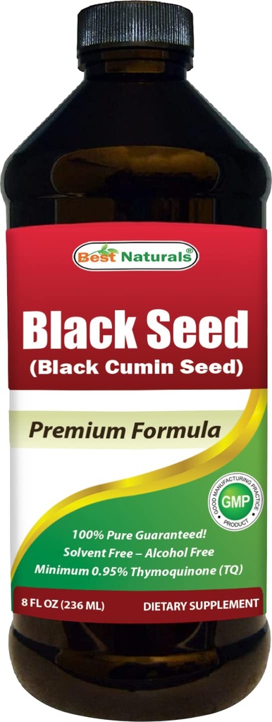 Najlepšie Naturals Black Seed Oil - Minimálne 0,95% Thymochinón (TQ) - Cold Pressed Nigella Sativa Aids in Digestive Health, Immune Support, Brain Function, Joint Mobility, Gluten Free, Non GMO - 8 OZ