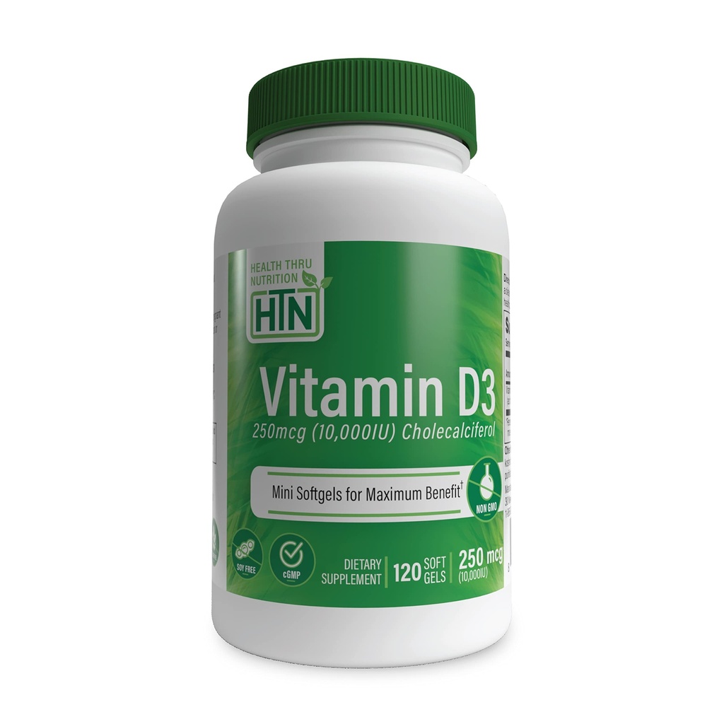 Zdravie Thru Nutrition Vitamin D3 10 000iu 120 Mini Softgels pre maximálny benefit  Stupeň v organickej EVOO