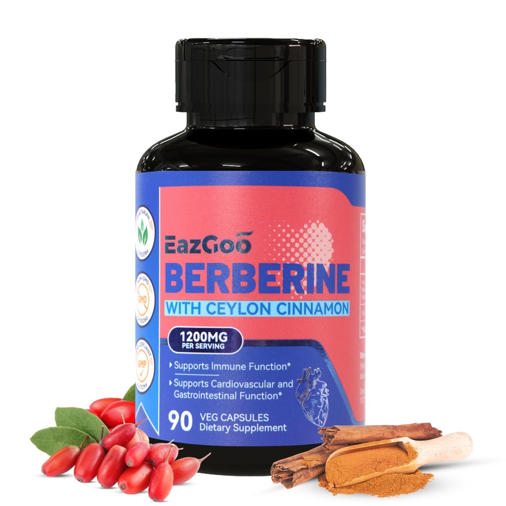 Premium Berberine Supplement 1200mg with Ceylon škorica - 90 Vegan Kapsule - Berberine HCL Supplement Non-GMO Gluten Free, Immune Support