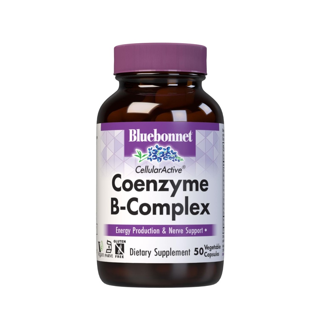 Bluebonnet Nutrition Cellular Active Coenzým B-Complex, Energy Production & Nerve Support*, Vegan, Kosher Certified, Gluten-Free, Soy-Free, Dairy-Free, 50 Rastlinné kapsule, 50 Servisov