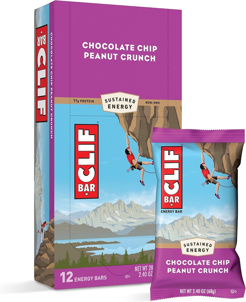 Clif Bars - Energetické tyčinky - Čokoládový arašidový Crunch - Vyrobené s organickým Oat - Rastlinné potraviny - Vegetarián - Kosher (2.4 Ounce Proteínové tyčinky, 12 Počet)