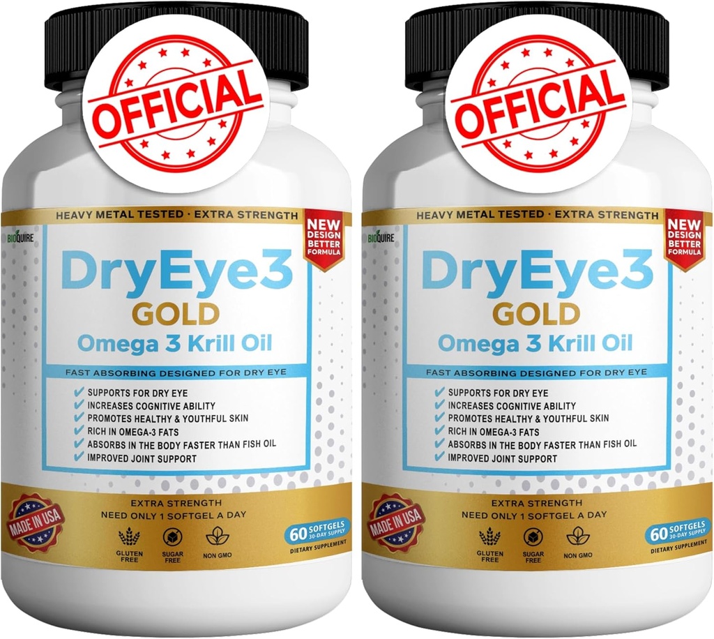 Suché oko 3 zlaté Omega 3 krerilový olej extra sila, 60 softgelov, suché očné podporu, non-GMO, bez lepku, bez cukru (2)