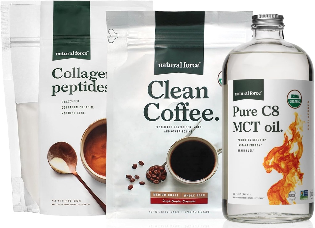 Natural Force Clean Coffee, Collagen Peptides, and Pure C8 MCT Oil Bundle 