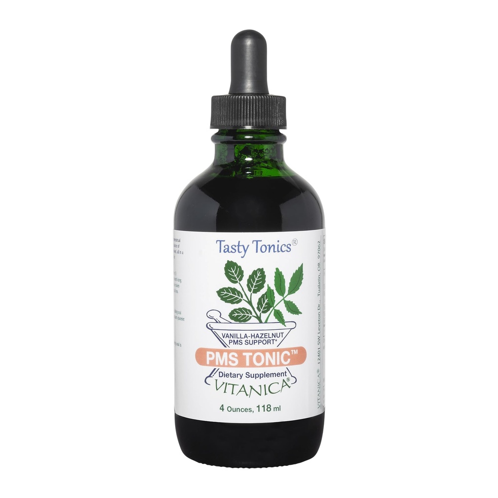 Vitanica PMS Tonic, Predmenštruačná podpora a úľava, Saint Johns World, Dong Quai, Chaste Tree Berry, Wild Yam and More, Vegan, 4 Ounce