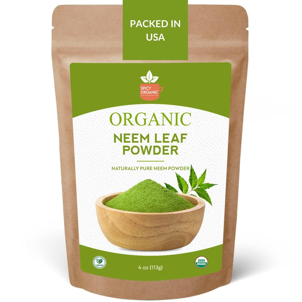 SPICY ORGANIC Neem Powder - Certified USDA Organic - non-GMO - Čerstvé sušené Neem listy prášok pre zdravé vlasy a kožu - Azadirachta Indica Ayurvedic Herb pre celkovú pohodu