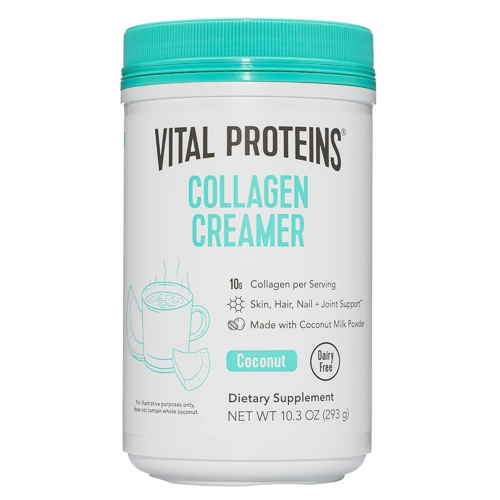 Vital Proteíny Kolagén kávový krémer, Non Dairy & Nízky cukor prášok s kolagénom Peptidy doplnok - Podpora zdravé vlasy, koža, nechty s energiou-Boosting MCTs - Kokos 10.3oz