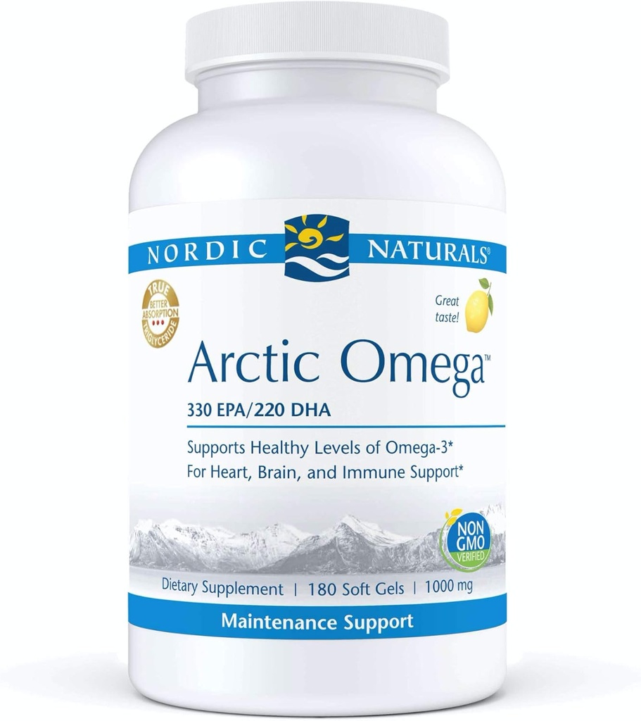 Nordic Naturals Pro Arctic Omega-fish Oil, 330 mg EPA, 220 mg DHA, pomáha udržiavať zdravé Omega-3 úrovne pre srdce, mozog, a Immune Support*, 180 mäkké gély
