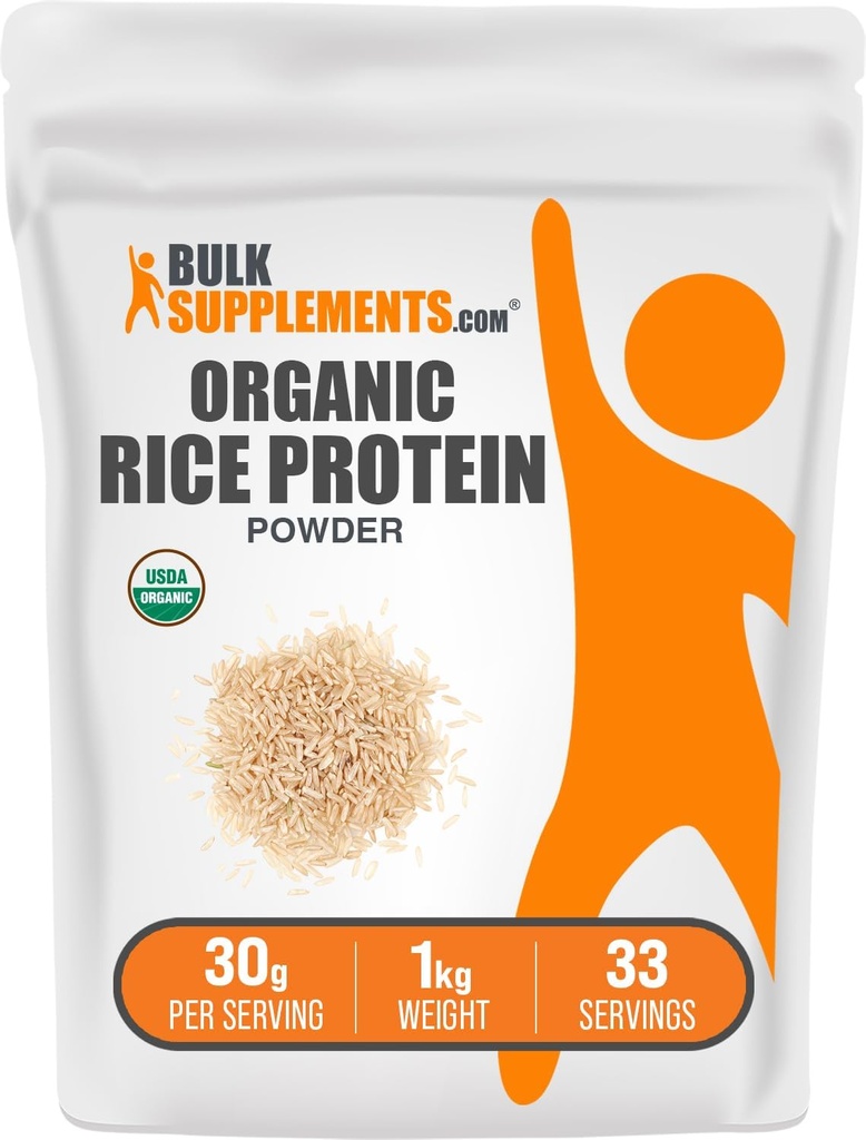 BulkSupplementments.com Organic Ryža Protein Powder - Vegan Plant Protein, Unflavred - Vegan & Gluten Free, 30g per Serving, 1kg (2,2 lbs) (Pack of 1)