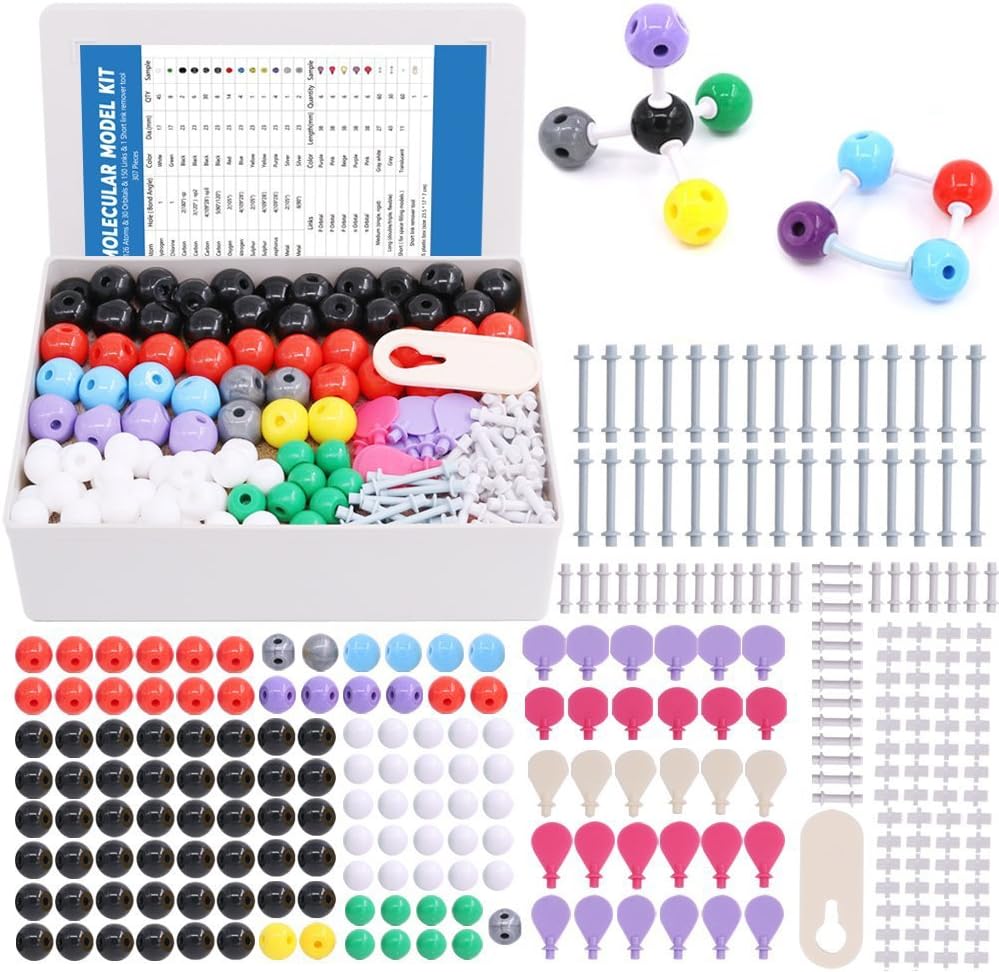 Swpeet 307 ks Molecular Model Kit pre organickú a anorganickú chémiu - Chemistry Molecular Model Student and Učiteľ Set - 126 atómov & 30 Orbitálov & 150 Linky & 1 Short Link Remover Tool