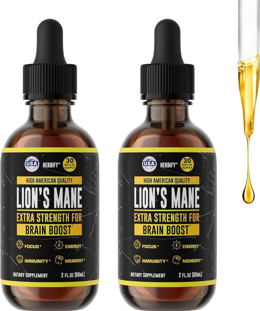 HERBIFY Levy Mane - Levy Mane Huba Supplement- Levy Mane Tinture - Imunitná podpora - Levy Mane Tinktúra pre pamäť, Zameranie a jasnosť - Denné Huba Supplement - 2 Fl oz 2 balenie