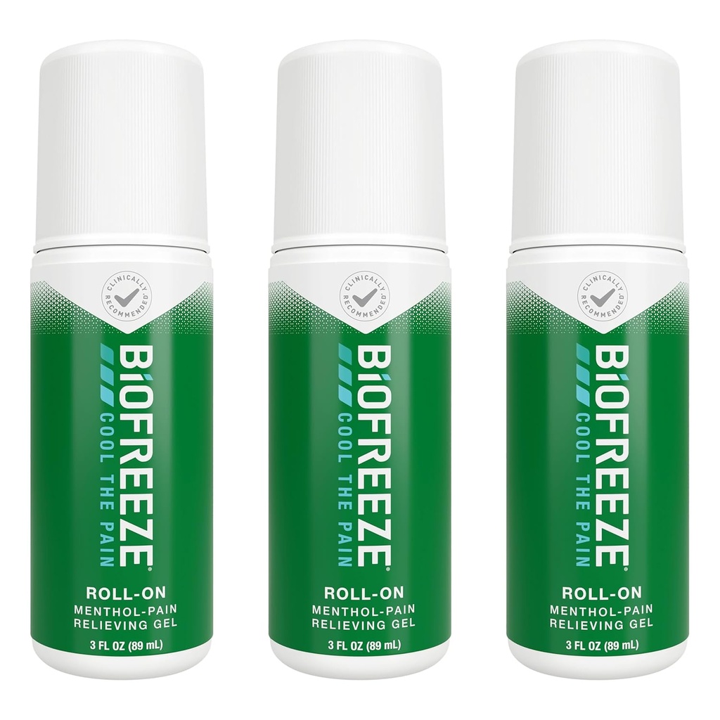 Biofreeze Roll On Bolesť Relief pre kolená, krku, Hip, kĺbu, plece, & Jednoduché bolesti, Artritída bolesť Reliever, Bolesť svalové relief, Roll On Menthol Gel 3 Fl Oz (Pack of 3)