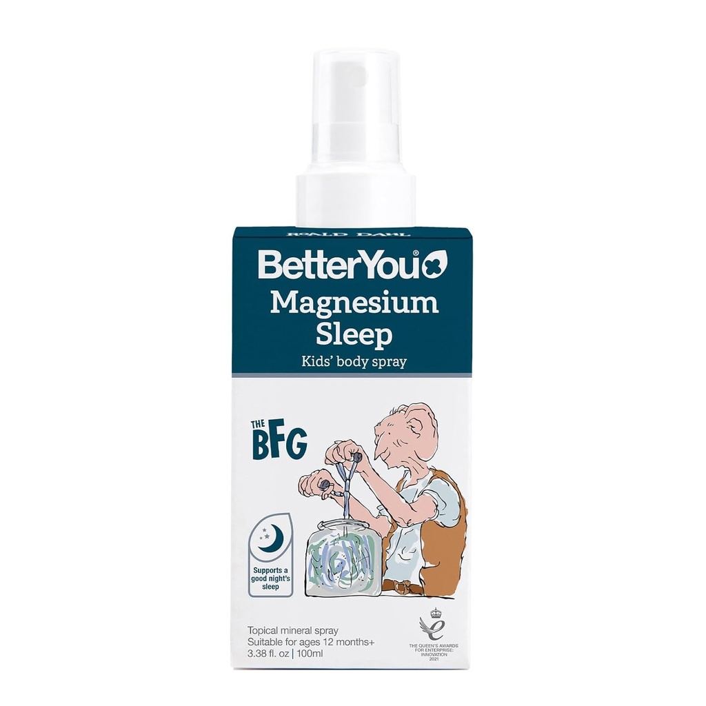 BetterYou Magnézium Sleep Detské telo sprej - Relaxačný chlorid horečnatý sprej pre deti - podporuje pokojný spánok - levanduľa esenciálny olej - 3.38 oz