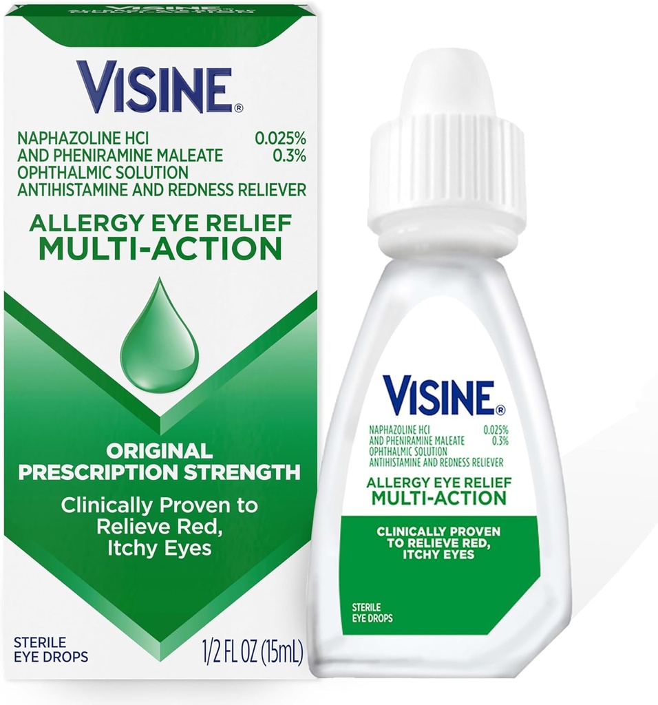 Visine Alergia Úľava očí Multi-Action Antihistaminikum & Redness Reliever Očné kvapky s Pheniramín Maleate & Naphazoline HCl, Alergia liečba očné kvapky pre červené, svrbenie oči, 0,5 fl. oz