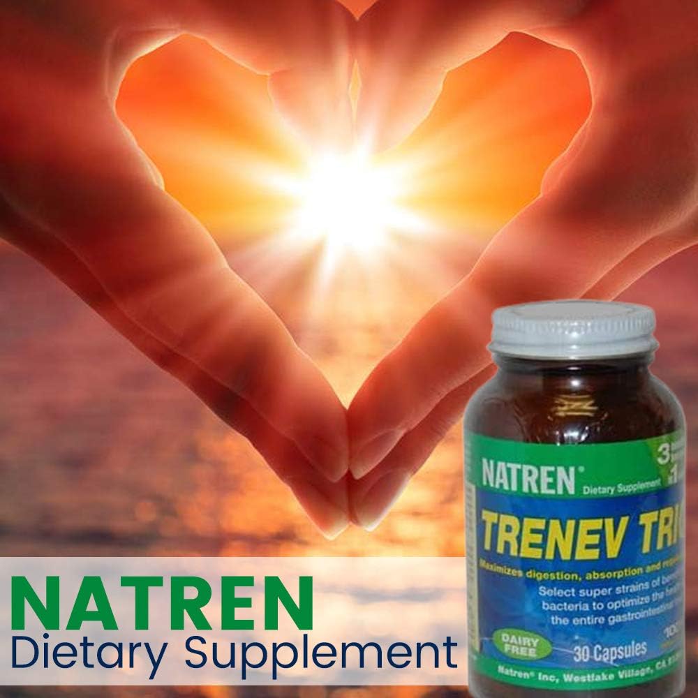 Bioterapia Natren Trenev Trio Probiotické kapsule - Tri-in-One Dairy-Free Dietary Supplement - pre Zdravé intestinálne Flora, Aid Digestion & Absorbtion - 30 Kapsule Každá s 30 miliardami CFU