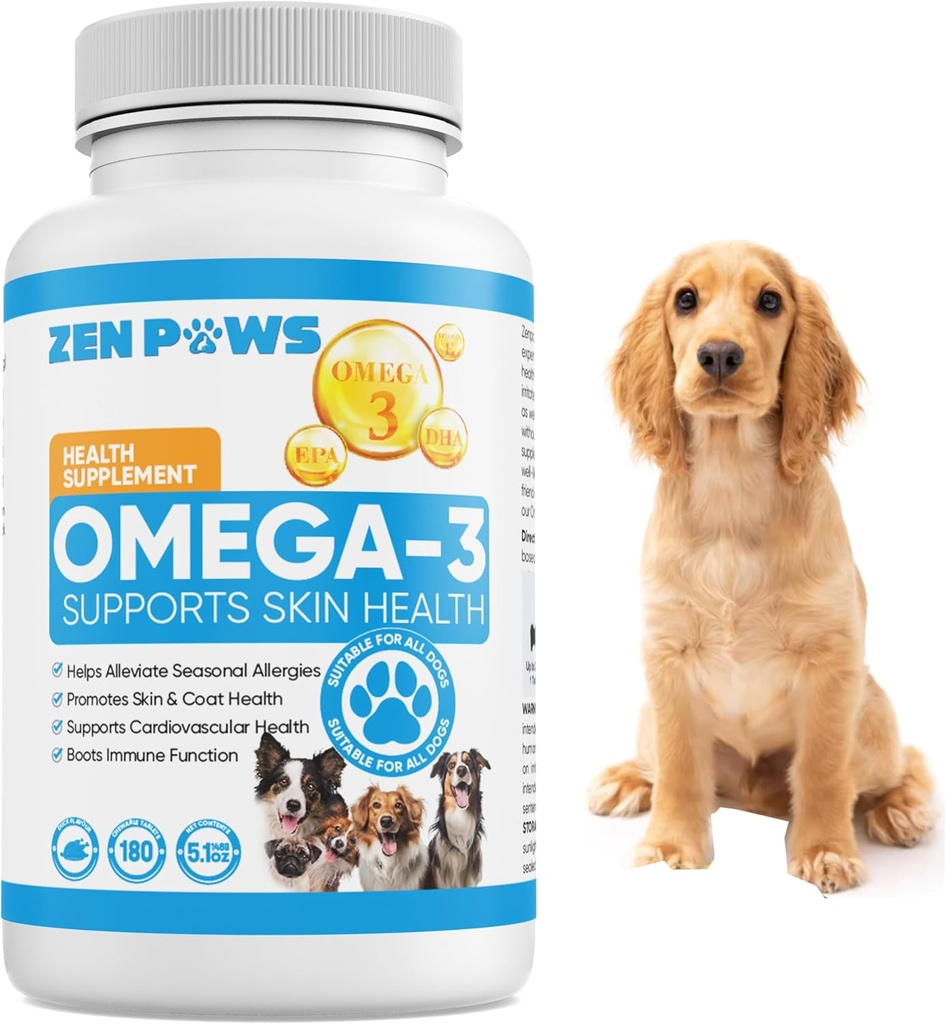 Omega 3 Rybí olej pre psy - 180 Počet Tablety Liečebné pomáha Shedding, Kožné alergie, svrbenie a suchá pleť Relief, Hot Spots - Spoločné zdravie - Koža a Coat Supplement - Salmonový olej - Duck Flavor