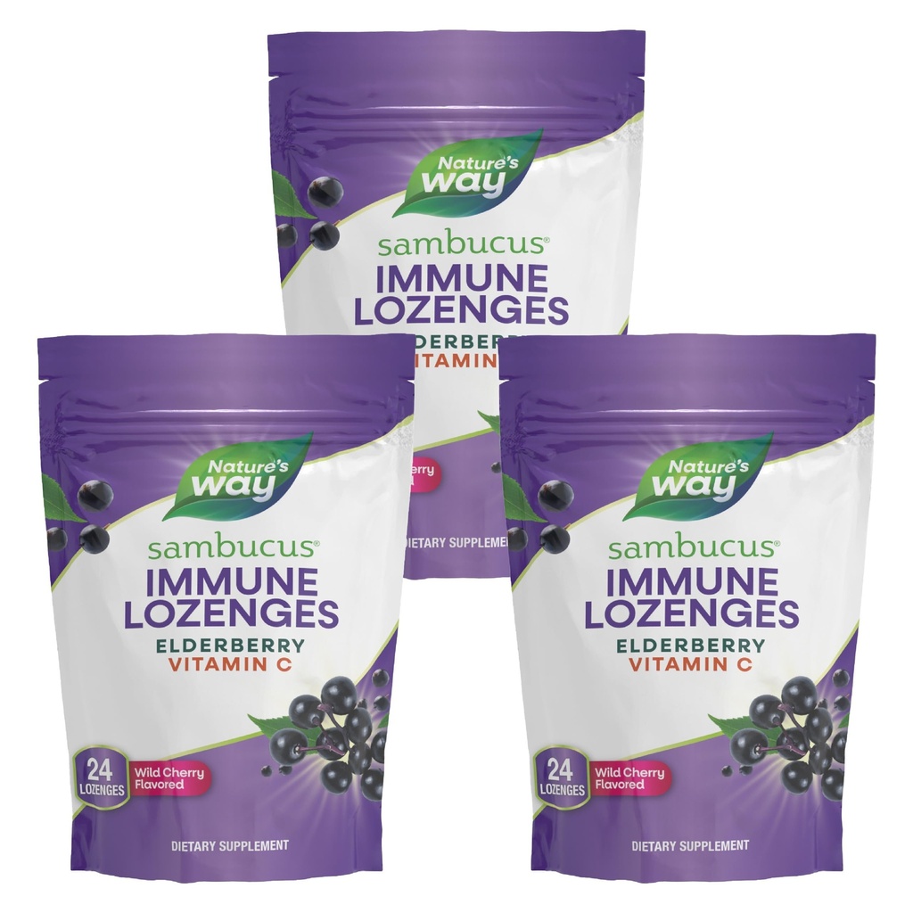 Príroda a spôsob Sambucus Immune Lozenges, vysoká potencie vitamín C, bazy, Wild Cherry Ochutené, 24 Lozenges (Backaging May Vary) - 3 balenie