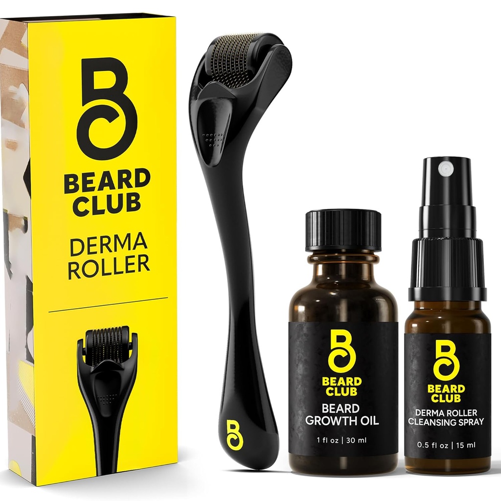 Beard Club Derma Valček, Rastový olej a čistiaci sprej pre tvár, telo a Scalp - Mikroneedling pre mužov a ženy s 540 titánové mikrofóny