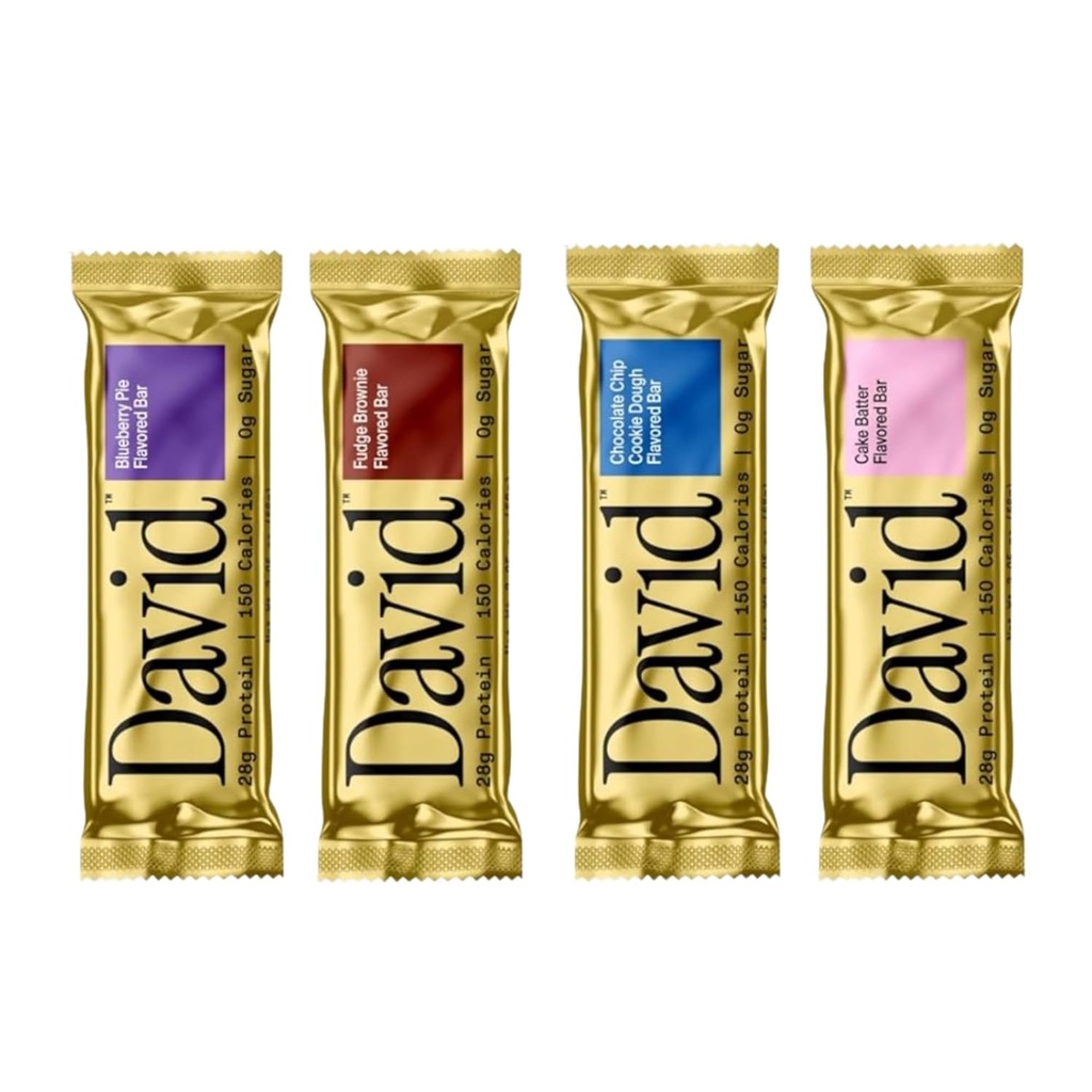 David, Protein Bar, Sample Pack, Variety Pack, Pack of 4 Protein Bars 28g Bielkoviny 