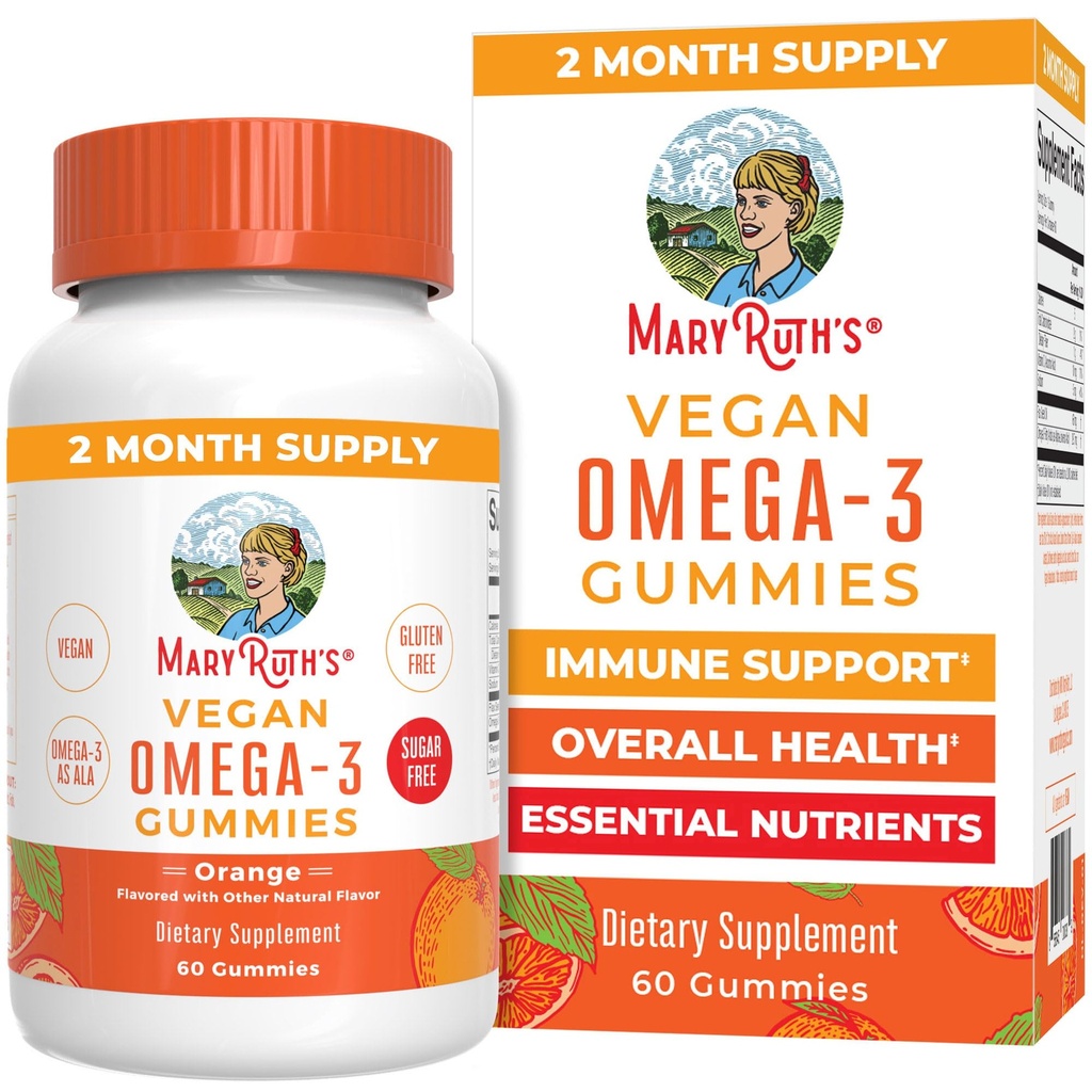 MaryRuth Organics Vegan Omega 3 Gummies pre dospelých 2 Mesiac Zásobovanie Bezcukrový doplnok s vitamínom C 