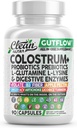 Clean Nutraceuticals Colostrum Supplement Kapsule Probiotiká Tabletky Prebiotiká, L-Glutamine, Digestive Enzymes, Folát, Fiber, ACV, Turmeric, Apple Pectin a Turmeric Pills