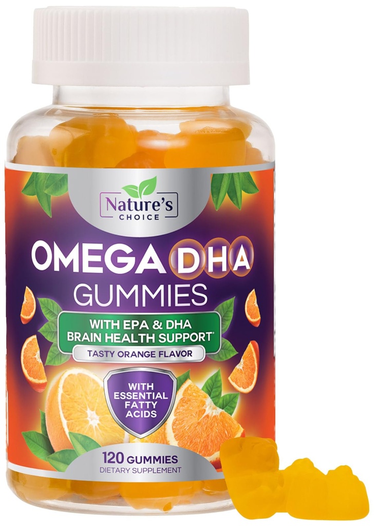 Omega 3 Rybí olej Gumies - Trojitá sila Omega3 Gumové - DHA & EPA Mastné kyseliny pre zdravie srdca, Joint & Brain Podpora, Príroda vysoká absorpcia Omega Rybí olej doplnok, Orange Flavor- 120 Gummy