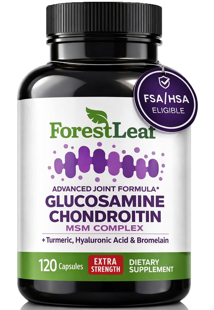 Glukozamín Chondroitín MSM Complex Supplement - Trojitá sila 1200mg Joint Support Supplement for Women & Men with Turmeric, Hyaluronic Acid and Bromelain for Muscle Flexibility - 120 Caps