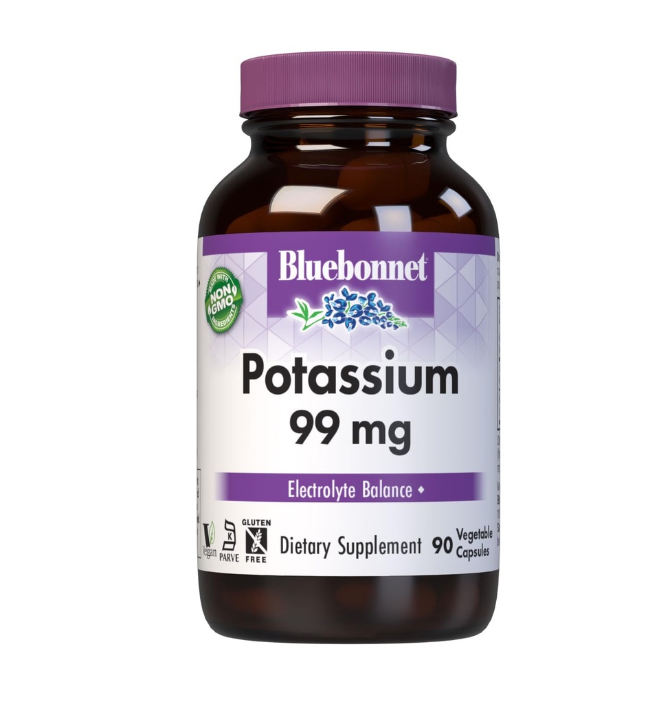Bluebonnet Draslík Supplement Aspartate 99mg Essential Mineral Supplements for Electrolyte Balance - Non-GMO, Vegan, Košer Certified, Gluten-Free, Soy-Free, Dairy-Free - 90 Veggie Capsules