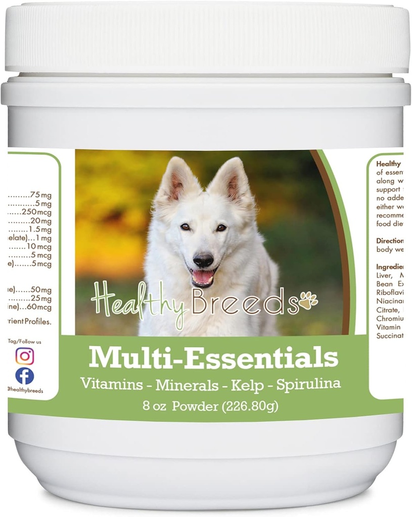 Zdravé plemená Nemecký ovčiak, Biely, Multi-Essentials Powder pre psy - Ideálny doplnok vitamínov, minerálov a antioxidantov pre vášho psa - 8 oz