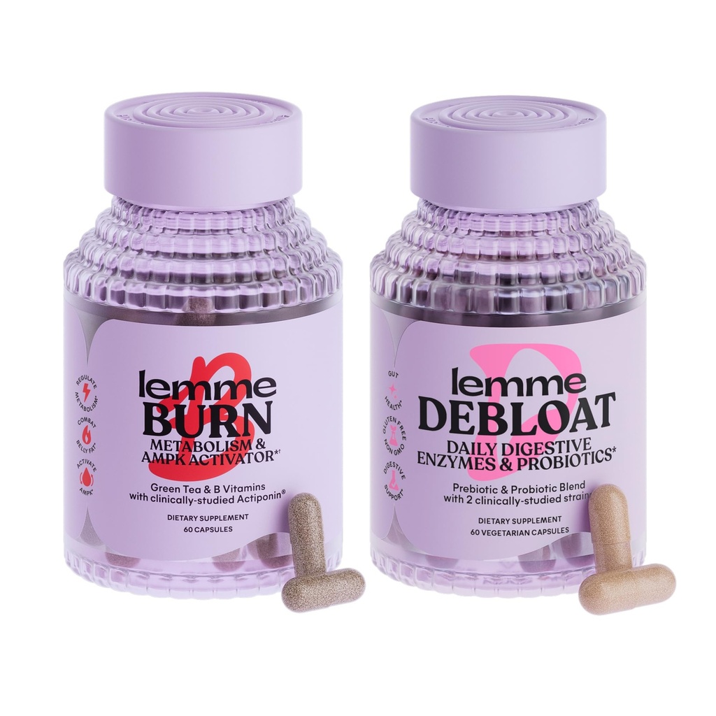 Lemme Burn & Debloat Kapsula Bundle - Metabolizmus a spaľovanie tukov + Debloat Kapsule od Bloating & Gas Relief, Probiotiká & Prebiotiká - Bezlepkové, Non-GMO - 60 Ct.