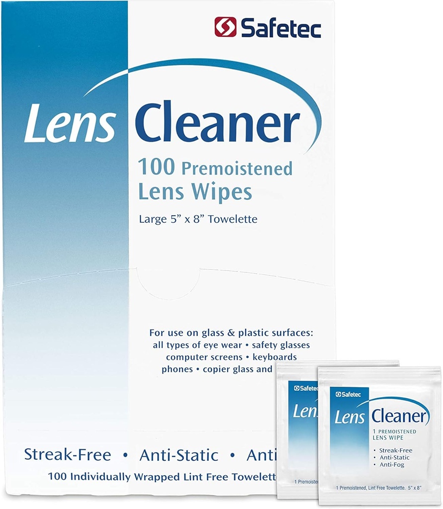 Safetec Lens & Okuliare Čistiace utierky, predzvlhčené utierky (2 balenia po 100 ks boxov - 200 čistiacich odevov)
