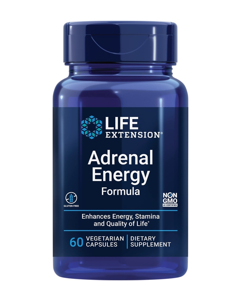 Life Extension Adrenal Energy Formula, Pomoc potlačiť účinky stresu, svätý bazalka, kordyceps, baclopa a ashwagandha, Gluten Free, non-GMO, Vegetarián, 60 Kapsule