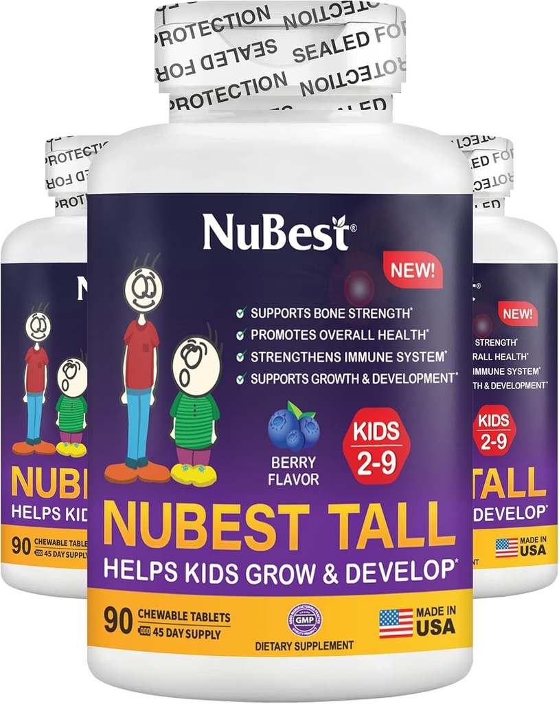 NuBest Tall Kids - Batoľatá Vitamíny a deti Vitamíny pre vek 2 až 9 - Podpora kostnej sily, celkové zdravie a imunita - Živočíšne formy - 270 Žuvateľné tablety Berry Pack 3